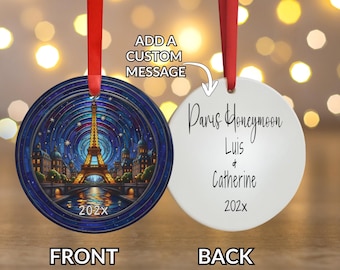 Paris Eiffel Tower Ornament, NightLight, Stained Glass Style, France Christmas Tree Gift, European Travel Keepsake, Night City Skyline Decor