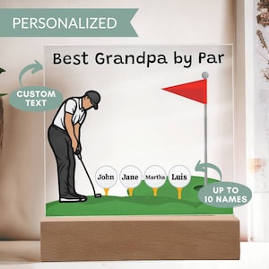 Golf Lover Gifts,Personalized Best Dad by Par Sign,Acrylic Golf Sign,Personalized Gifts for Dad Husband Grandpa,Custom Kids Name Golf Sign