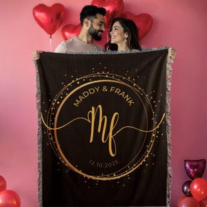 Personalized Monogram Family Name Blanket, Custom Initial Throw Blanket, Newlywed Gift, Family Established Design, Wedding Anniversary Gift
