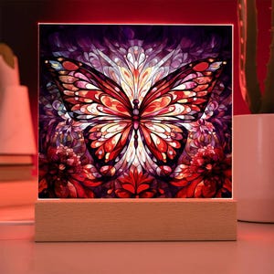Modern Stained Glass Butterfly Acrylic Plaque, Faux Stained Glass, Stained Glass Patterns, Night Light Plug In, Mothers Day Gift, Mom Gift