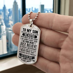 Custom Engraved Dog Tag Necklace, Gift for Son from Mom, Unique Military Graduation Present, Sentimental Birthday Gift for Son, S