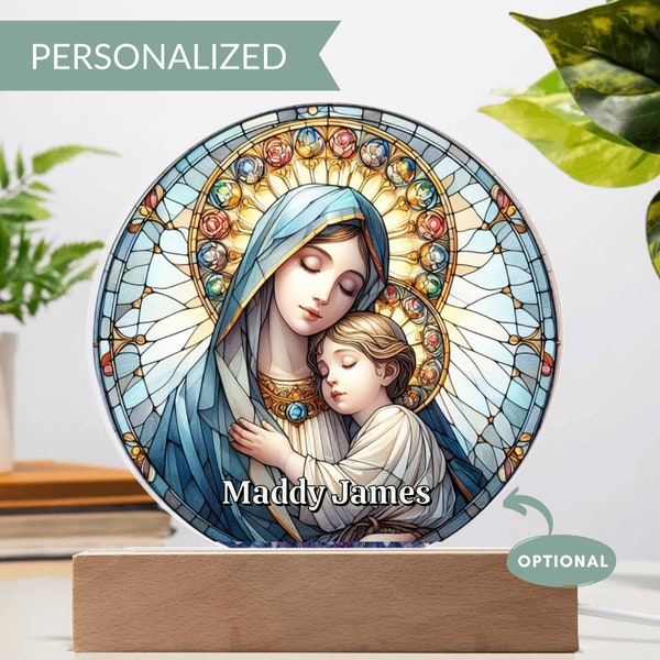 Mary and Baby Jesus Stained Glass Style Plaque, Orthodox Christian, Stainglass, Religious Gift, Stained Glass Baby Jesus, Stainedglass Decor