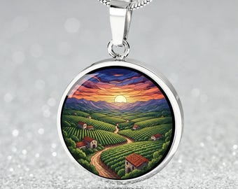 Napa Valley Necklace, Stained Glass Style, California Wine Country Christmas Tree Gift, Vineyard Travel Keepsake, Rustic, Sonoma Valley