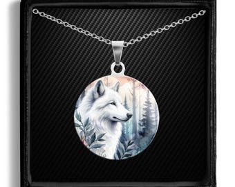 White Wolf Pendant Necklace, Snow Wolf Gifts, Spirit Animal, Gift for Him Her, Mens Silver Wolf Necklace, Nature Lover, Fearless Jewelry