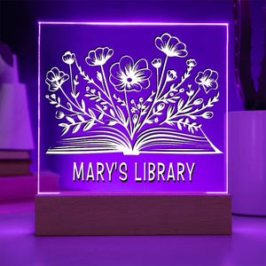 Personalized Library Sign, Book Lover Gift, Bookish Gifts, Bookish Decor, Gifts for Readers, LED Sign, Library Decor, Bookshelf Decor, Girls