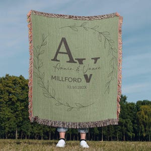 Personalized Monogram Family Name Blanket, Custom Initial Throw Blanket, Newlywed Gift, Family Established Design, Wedding Anniversary Gift
