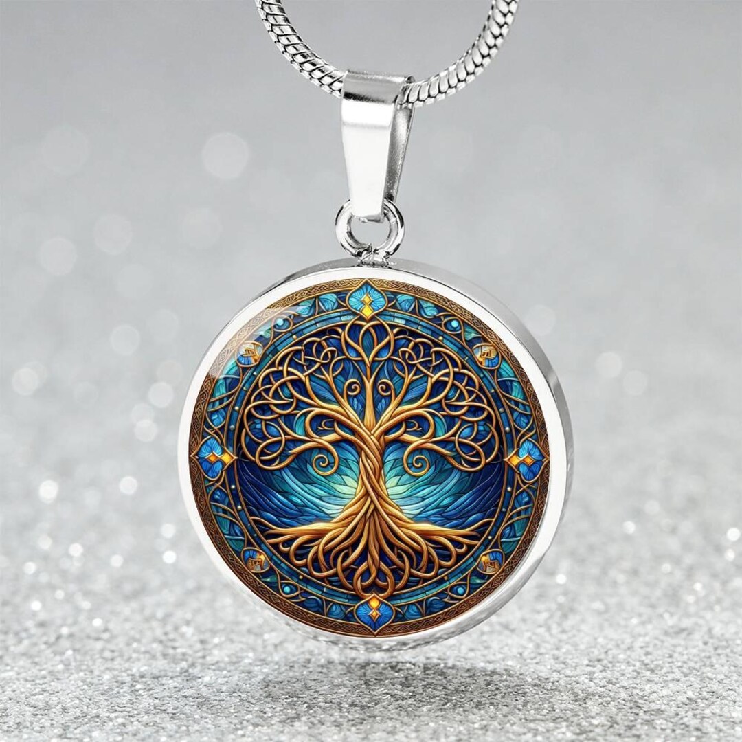 Stained Glass Tree of Life Necklace Gold | Stained Glass Jewelry