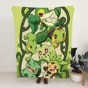 Grass Starter Blanket - Bulbasaur Blanket, Treecko Blanket, Snivy Blanket & Chikorita Blanket
