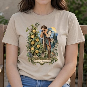 Tarot Seven Of Pentacles Shirt - Front or Back Print - Tarot Pentacles Gift
