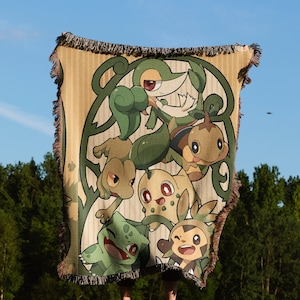 Woven Grass Starter Blanket - Woven Chikorita Blanket, Woven Bulbasaur Blanket & Woven Turtwig Blanket
