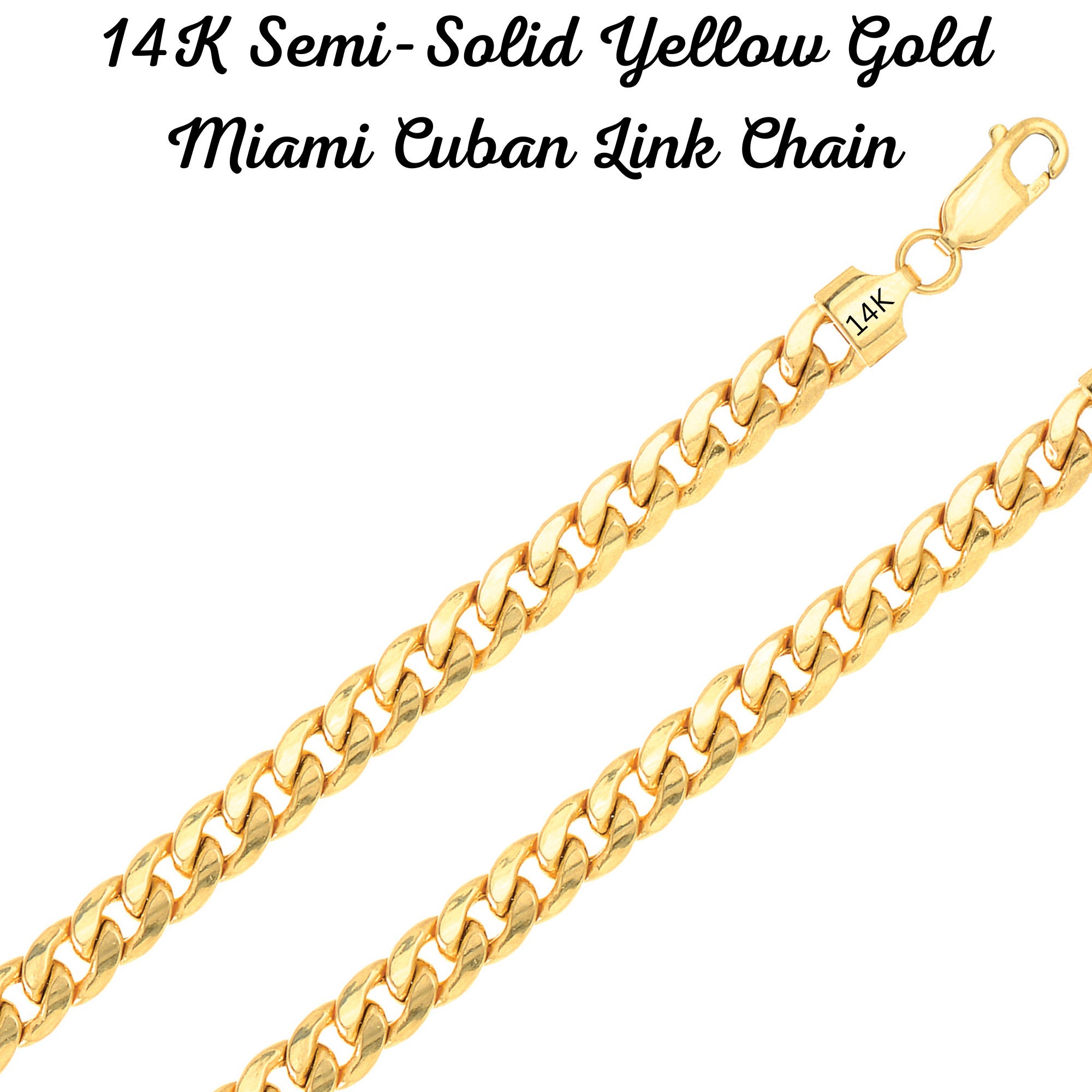 14K Miami Cuban Link Chain Real Gold Necklace, Lite Gold Cuban Real 14K