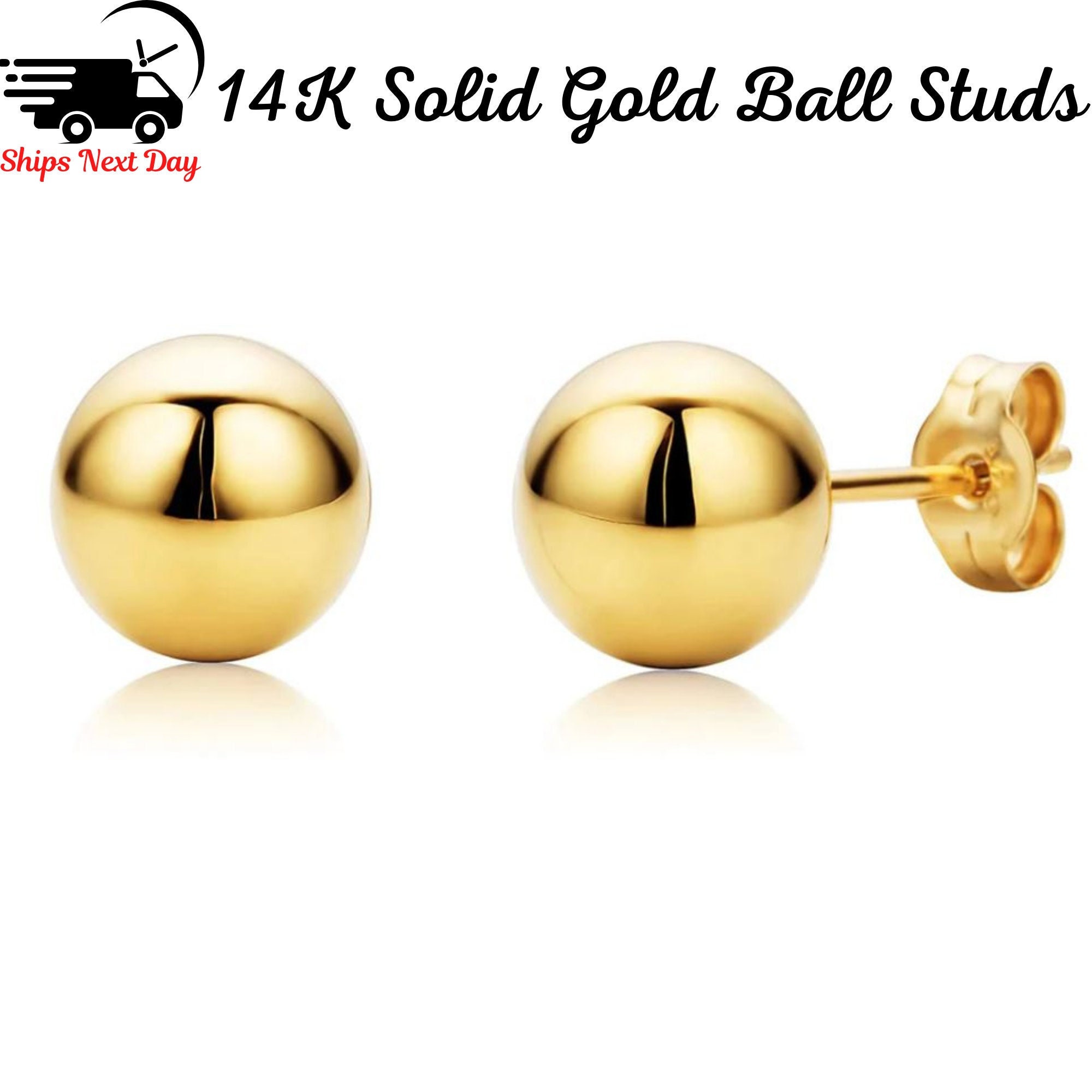 14K Yellow Gold Ball Studs 3mm4mm5mm6mm7mm8mm10mm 
