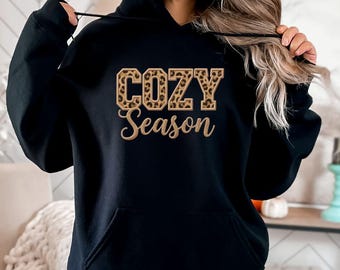 Sudadera con capucha acogedora, sudadera moderna, sudadera con estampado de leopardo, suéter bonito, sudadera con ambiente acogedor, moda de invierno, regalo para ella