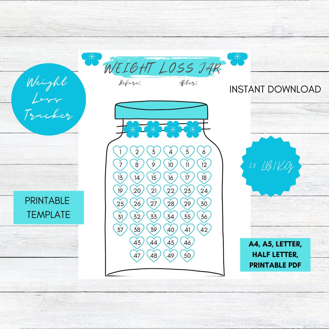 Blue Printable Weight Loss Jar 50 Lb/kg, Weight Loss Tracker, Weight ...