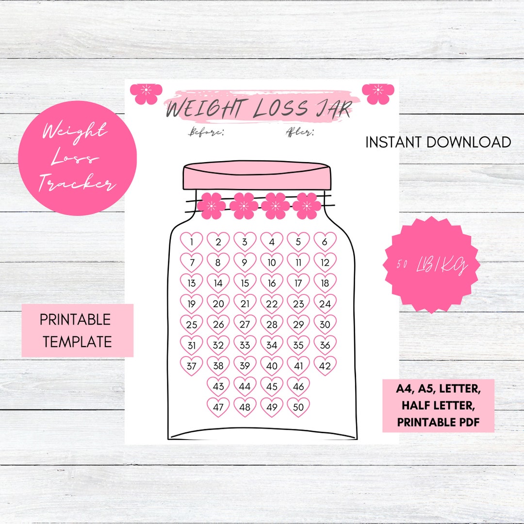 Pink Printable Weight Loss Jar 50 Lb/kg, Weight Loss Tracker, Weight ...