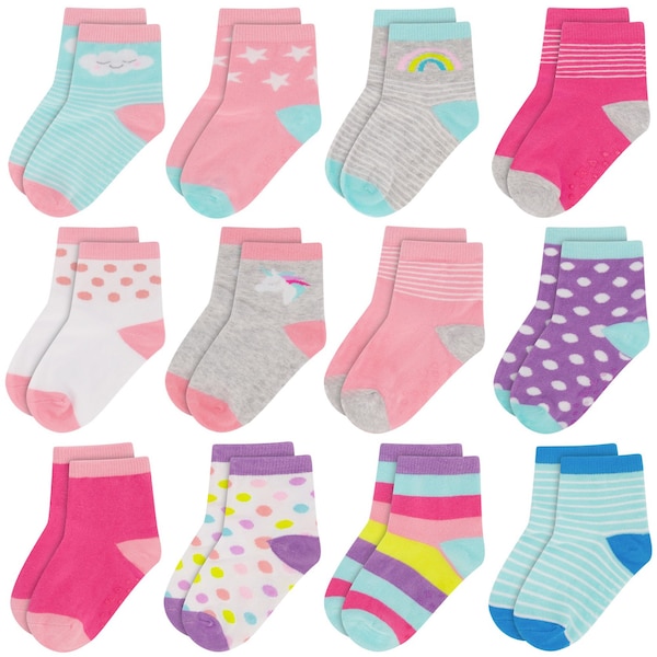 Rising Star Kids Socks for Girls Boys Toddler Socks With Grippers Soft Cotton Crew Grip Socks for Children