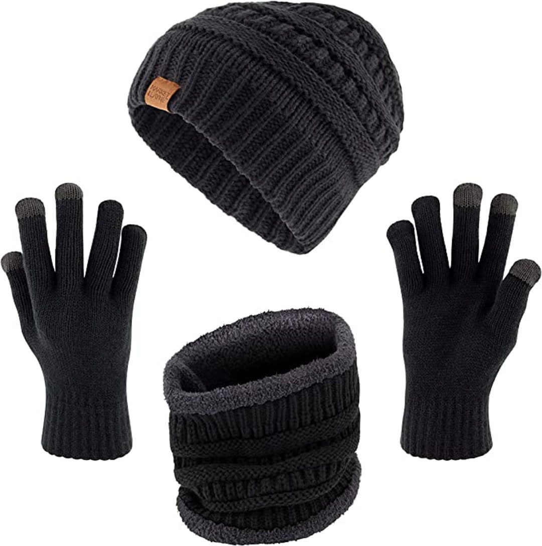 Winter Hat Infinity Scarf and Gloves Set for Women Knit Beanie Winter