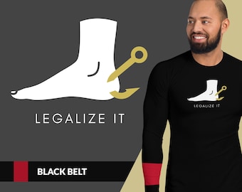 Black Belt Men's BJJ Rash Guard Heel Hooks Legalize It