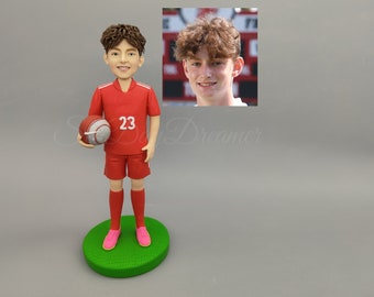 Custom Bobblehead For Soccer Player, Personalized Kids Birthday Cake Topper, Son Bobblehead,  Boy Bobble Head, Graduation Gift For Him