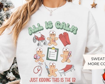Emergency Department Unisex Christmas Sweatshirt for ER Nurses and Staff, Trauma Nurse and Doctor Funny ED Holiday Crewneck Sweater