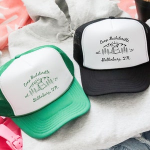 Custom Camp Bachelorette Hats, Camp Bach Trucker Hats, Custom Bridal Party Trucker Hat, Camp Bachelorette Gifts, Hand Drawn Aesthetic