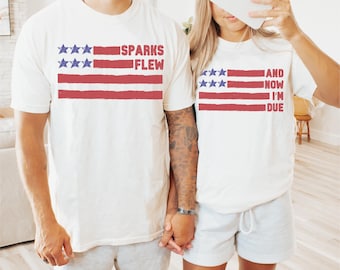 Couples 4th of July Pregnancy Announcement Shirts, Funny Matching Fourth of July Baby Reveal t-shirt, Custom Independence Day Baby Announce