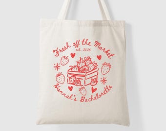 Cadeaux nuptiales fraîchement sortis du marché, sac fourre-tout sur le thème EVJF (marché des producteurs de fraises) Soirée Elle vient du marché