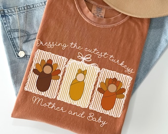 Thanksgiving Mother Baby Nurse Shirt: Comfort Colors Fall Postpartum Nurse