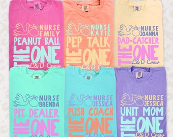 Custom Labor and Delivery Nurse Shirt, Funny L&D Crew Comfort Colors Tee, Personalized Name Matching LD Unit