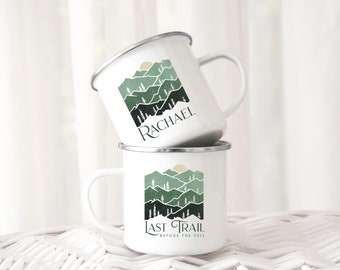Last Trail Before the Veil, Camp Bachelorette Party Personalized Enamel Camping Mug, Custom Camp Bachelorette Mugs, Customized Enamel Mug