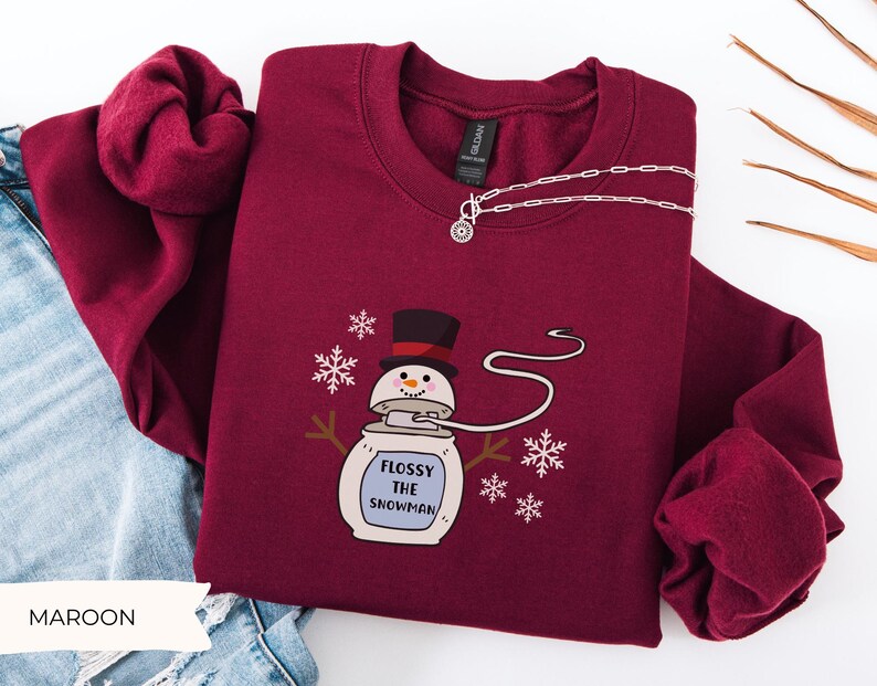 Flossy the Snowman Dental Christmas Sweatshirt, Christmas Dental Hygienist Sweater, Holiday Dentist, Dental Assistant Gift, Dental School image 11