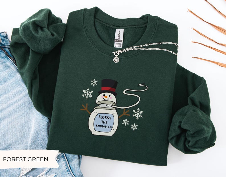 Flossy the Snowman Dental Christmas Sweatshirt, Christmas Dental Hygienist Sweater, Holiday Dentist, Dental Assistant Gift, Dental School image 3