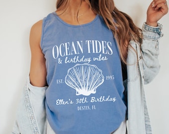 Tropical 30th Birthday Shirt, Comfort Colors Cruise Bday Party Tank Top, Custom Thirtieth Birthday Gift, Coastal Beach Summer Birthday Top