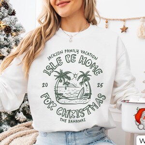 Custom Tropical Family Christmas Sweatshirts, Personalized Matching Family Christmas Crewnecks Beach Christmas Palm Tree Florida Sweater