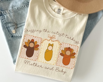Thanksgiving Mother Baby Nurse Shirt: Comfort Colors Fall Postpartum Nurse