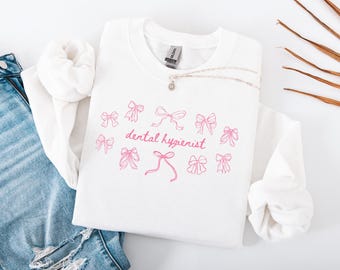 Pink Bows Dental Hygienist Sweatshirt, Girly Dental Hygiene Sweater, Dental Hygienist Gift, Dentist Graduation Gift, Dental Office Crewneck