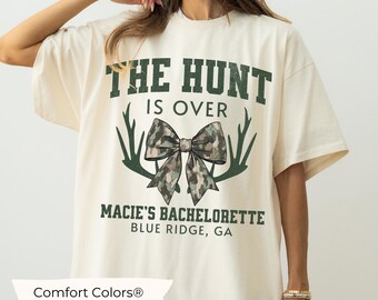 Hunting Bachelorette Shirts, Comfort Colors Camo Bachelorette T-Shirts, The Hunt is Over Country Bach Squad Tee, Hunting Theme Bachelorette