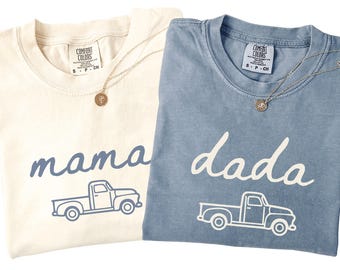 Truck First Birthday Comfort Colors Shirts, Pickup Truck Family T-shirts, Mama Dada Shirts