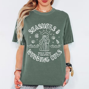 Seashells Wedding Bells Beach Wedding Shirt Custom Bride Groom Name Shirt Destination Wedding Tee Summer Wedding Party Outfit Comfort Colors