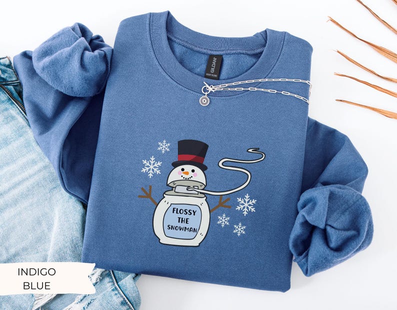 Flossy the Snowman Dental Christmas Sweatshirt, Christmas Dental Hygienist Sweater, Holiday Dentist, Dental Assistant Gift, Dental School image 4