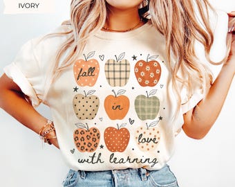 Comfort Colors Fall Teacher Shirt, Thanksgiving Teacher Shirt, Autumn Apples School Staff T-shirt