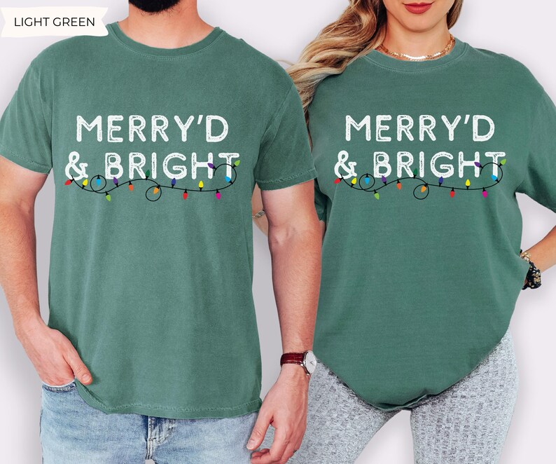 Merry'd and Bright Shirt, Comfort Colors Newly Married Couple Christmas Matching Shirt, First Christmas Gift for Married Couple Newlyweds image 5