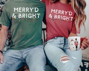 Merry'd and Bright Shirt, Comfort Colors Newly Married Couple Christmas Matching Shirt, First Christmas Gift for Married Couple Newlyweds
