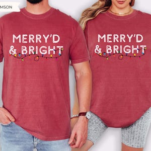 Merry'd and Bright Shirt, Comfort Colors Newly Married Couple Christmas Matching Shirt, First Christmas Gift for Married Couple Newlyweds image 3