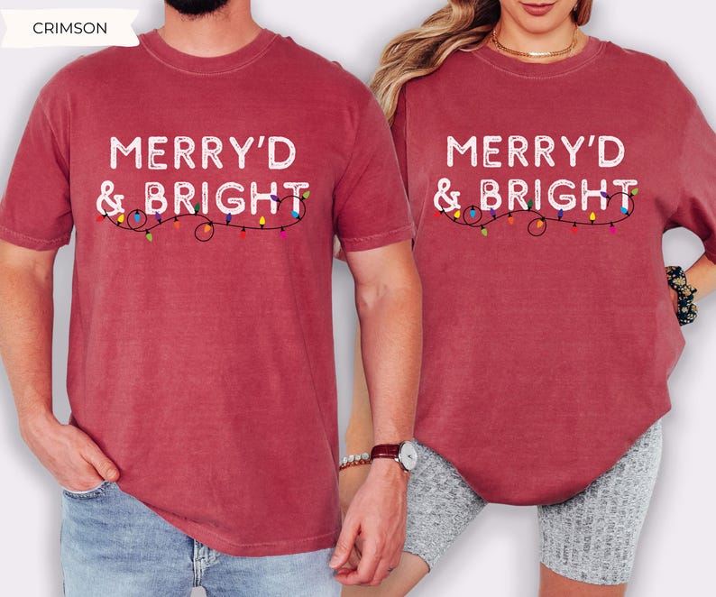 Merry'd and Bright Shirt, Comfort Colors Newly Married Couple Christmas Matching Shirt, First Christmas Gift for Married Couple Newlyweds image 3