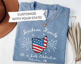 Personalized 4th of July Shirt Comfort Colors Family Matching Tshirt Patriotic Gift for Family Reunion Tee USA Flag Tshirt Custom Name Shirt