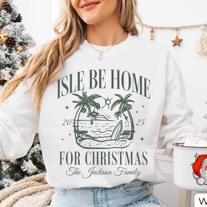 Custom Tropical Family Christmas Sweatshirts, Personalized Matching Family Christmas Crewnecks Beach Christmas Palm Tree Florida Sweater