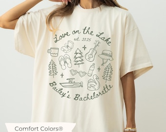 Love on the Lake Bachelorette Shirt, Custom Lake Bachelorette Shirts, Comfort Colors Hand Drawn Aesthetic Bach Party CustomBachelorette Tee