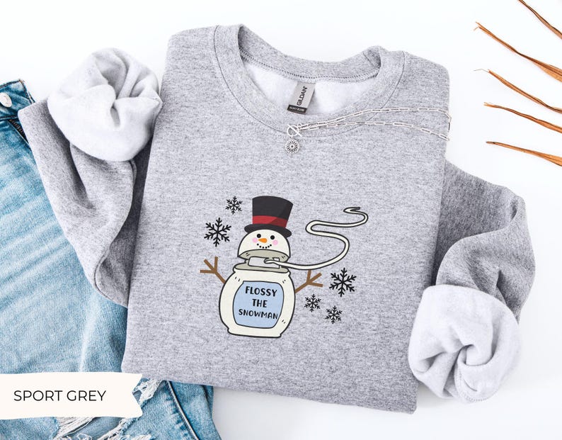 Flossy the Snowman Dental Christmas Sweatshirt, Christmas Dental Hygienist Sweater, Holiday Dentist, Dental Assistant Gift, Dental School image 9