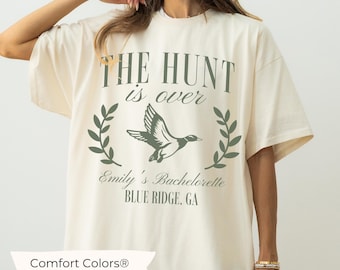 Hunting Bachelorette Shirts, Comfort Colors Camo Bachelorette T-Shirts, The Hunt is Over Country Bach Squad Tee, Hunting Theme Bachelorette